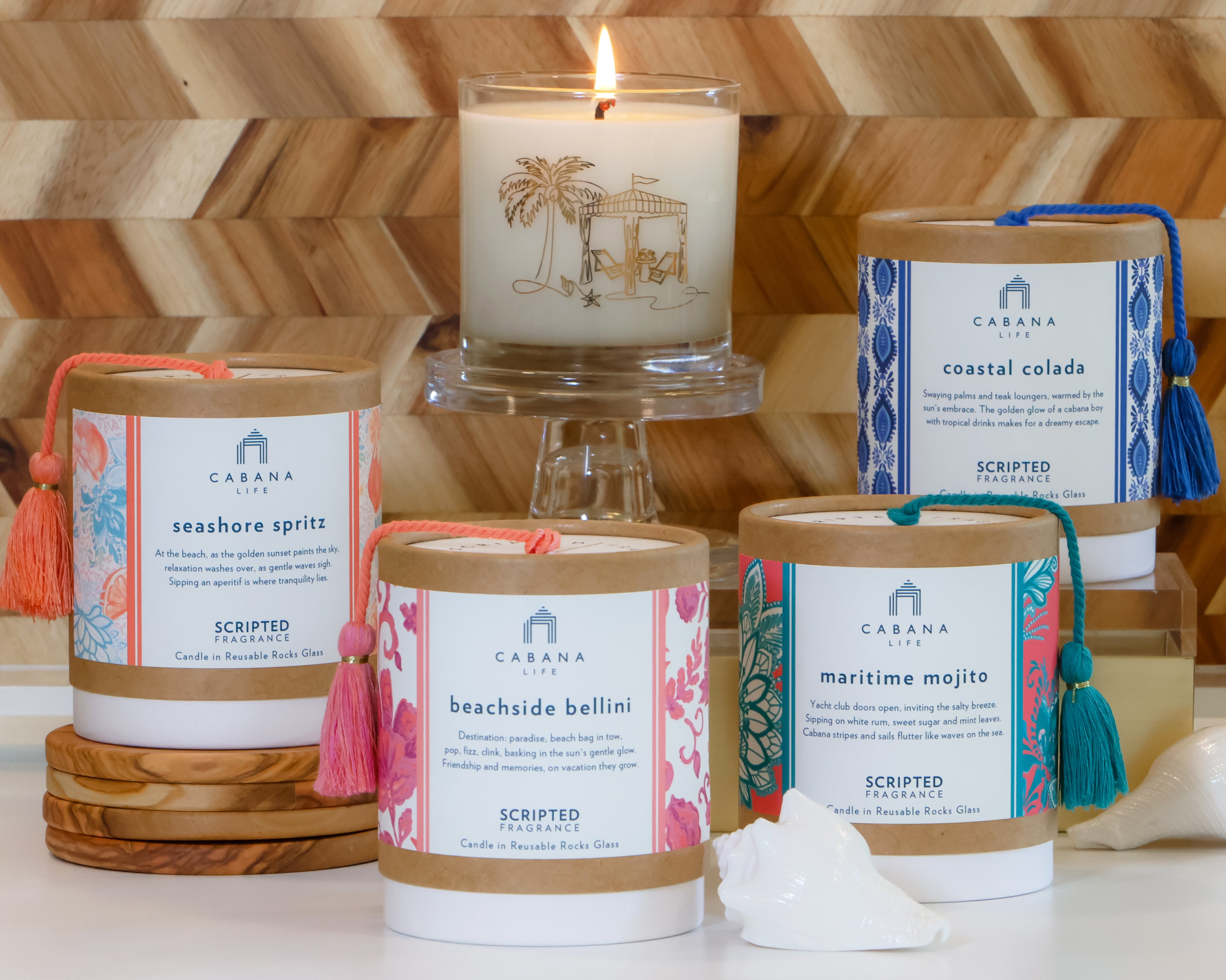 Beachside Bellini Candle – Peach, Sugar & White Woods – Scripted