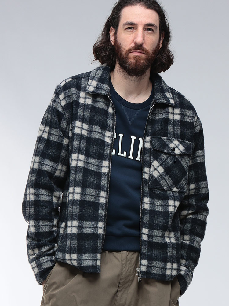MONCLER (モンクレール) チェックウール フルジップ ブルゾン シャツ