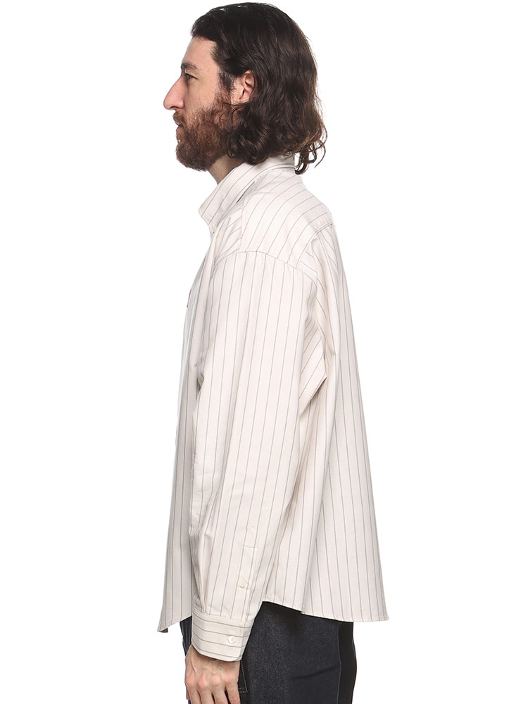 AMI PARIS (アミパリス) コットン100％ ロゴ刺繍 ストライプ柄 ボタン