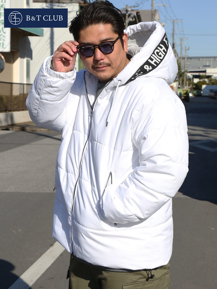 アウター 中綿ジャケット 撥水 防風 フード ロゴ フルジップ ショート