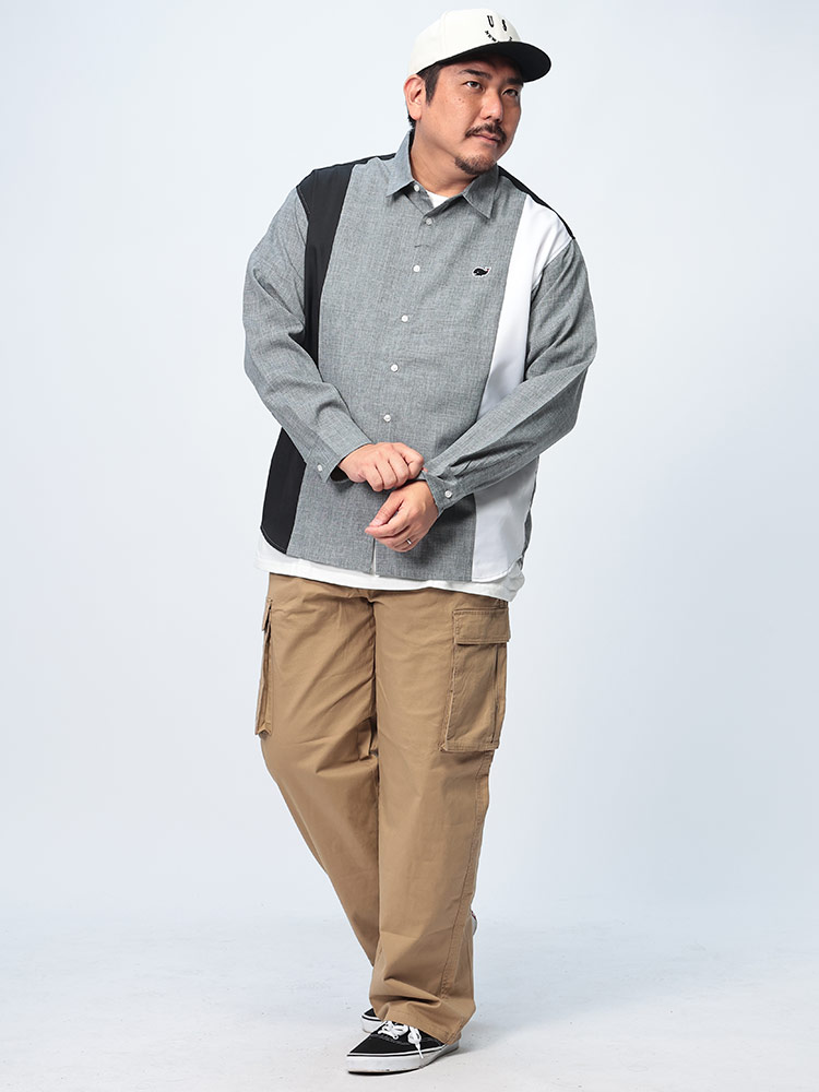 長袖 シャツ FAT ANIMALS クジラ 切り替え トップス シャツ レギュラー