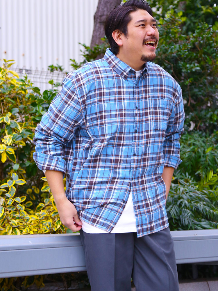 ボタンダウン チェック フランネル ネルシャツ (B＆T CLUB) ビーアンド