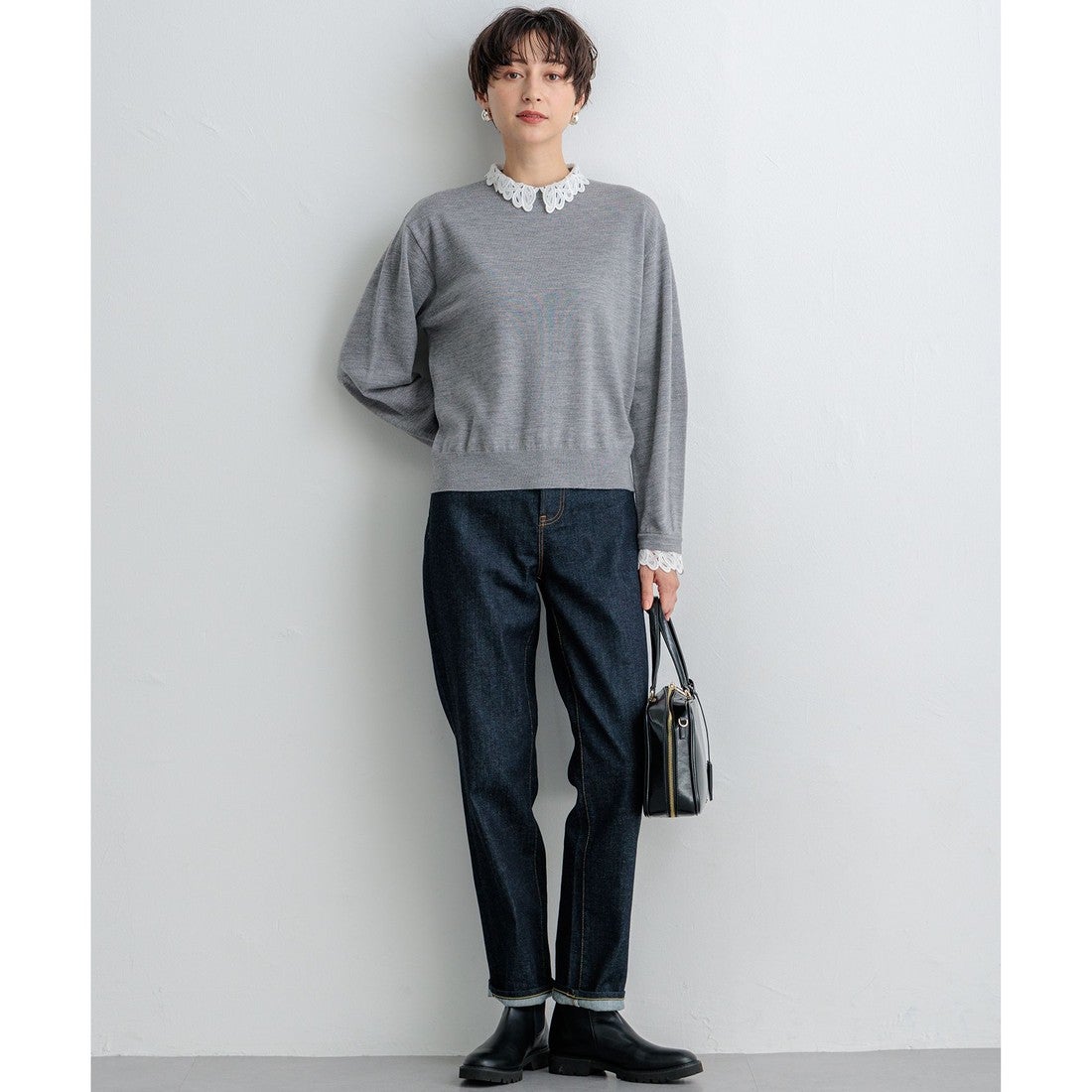 23区 【洗える】エンブロイダリーニット （ライトグレー系