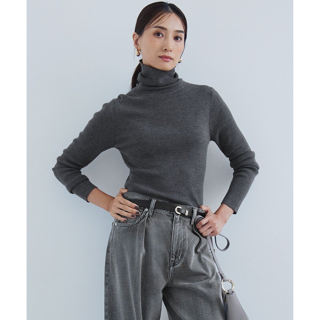 23区 【洗える】ウーステッドウール リブタートルネック ニット
