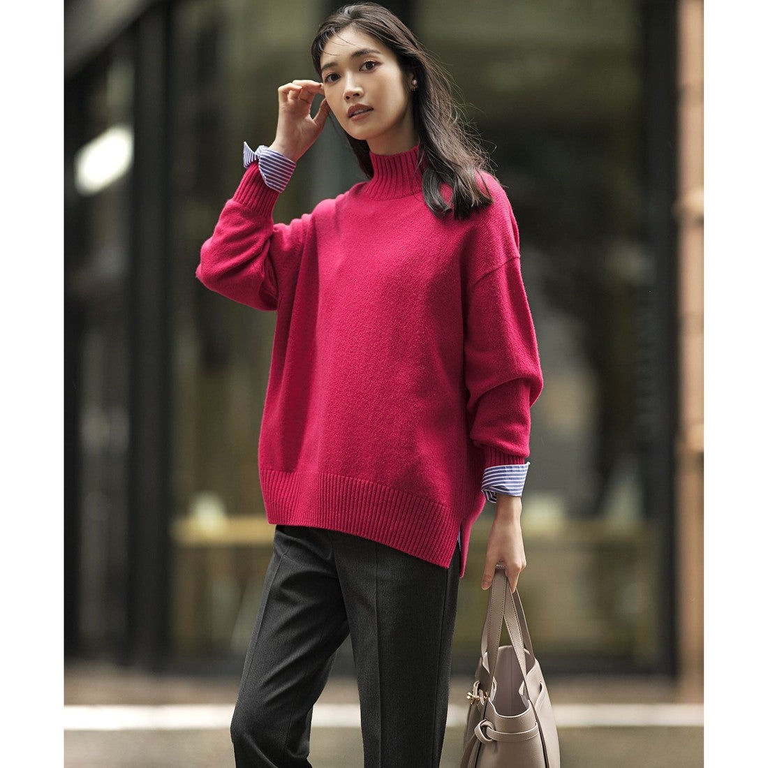 23区 【洗える】カシミヤブレンド ハイネック ニット （ライトグレー系