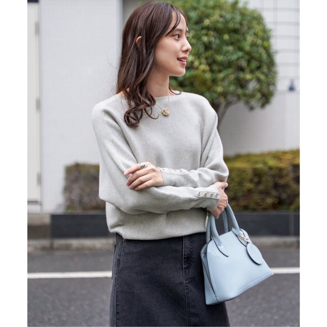 イッカラウンジ ikka LOUNGE ヨコリブドルマンラメニットPO （グレー