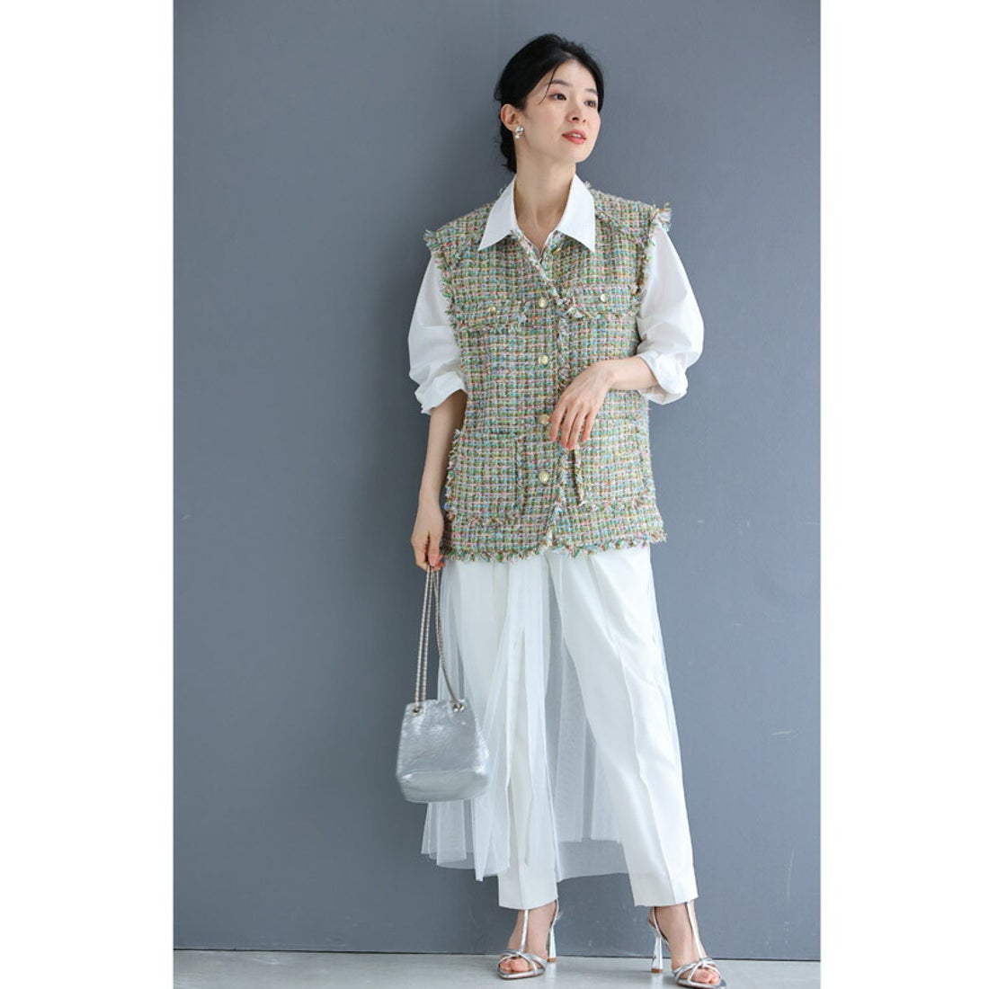 カワイイ CAWAII 色とりどりなミックスカラーツイード風ベスト