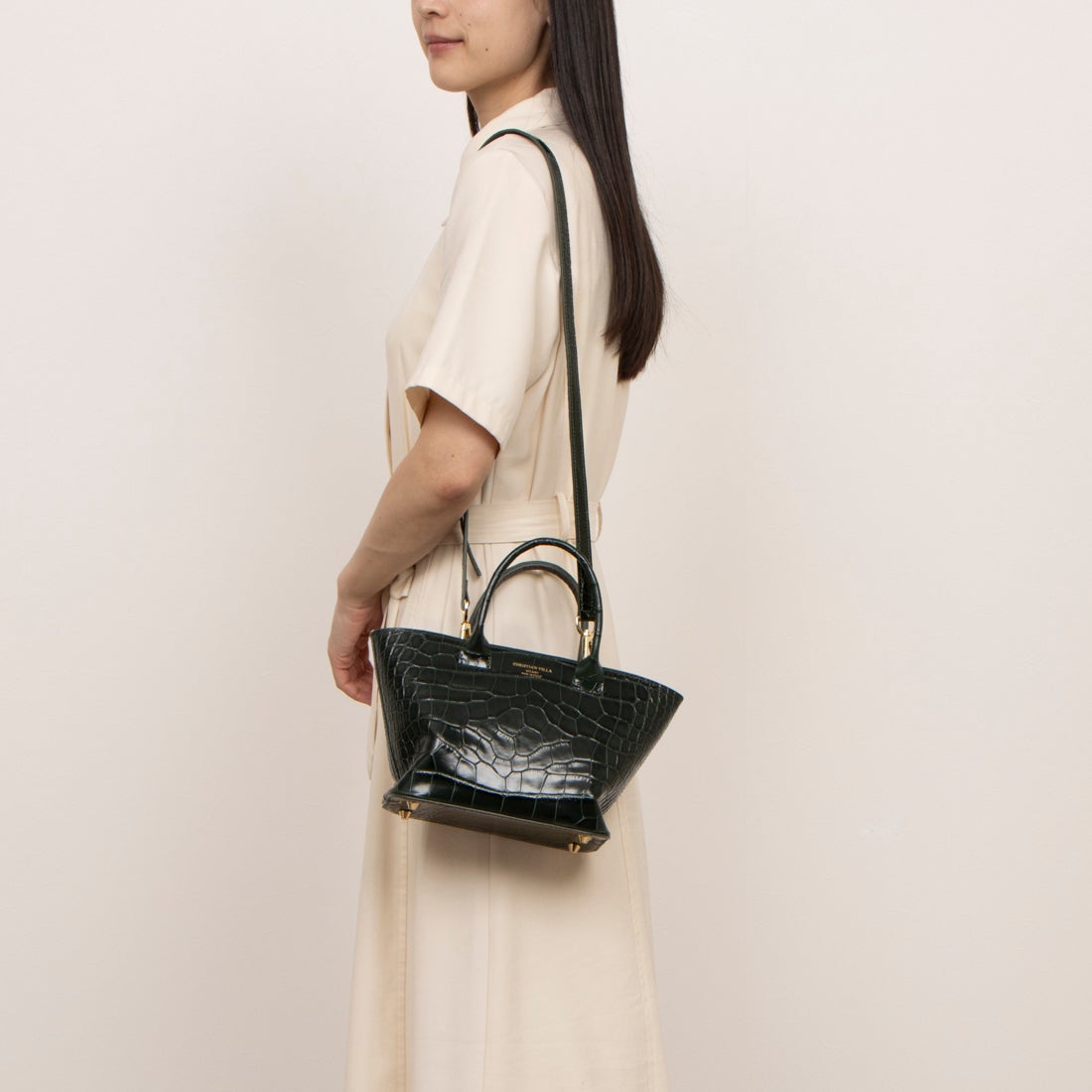 クリスチャンヴィラ CHRISTIAN VILLA クロコ型押しレザーハンドバッグ