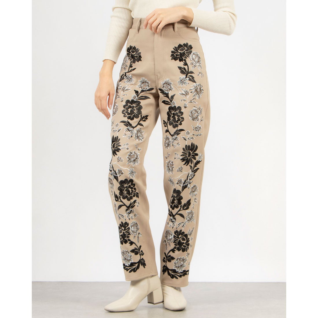 クラネ CLANE FLOWER EMBROIDERY PANTS （BEIGE） -靴＆ファッション