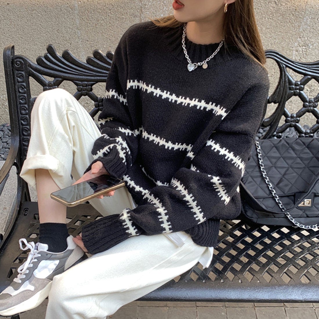 アミュレット Amulet ふわふわボーダーニット 秋 冬 韓国ファッション
