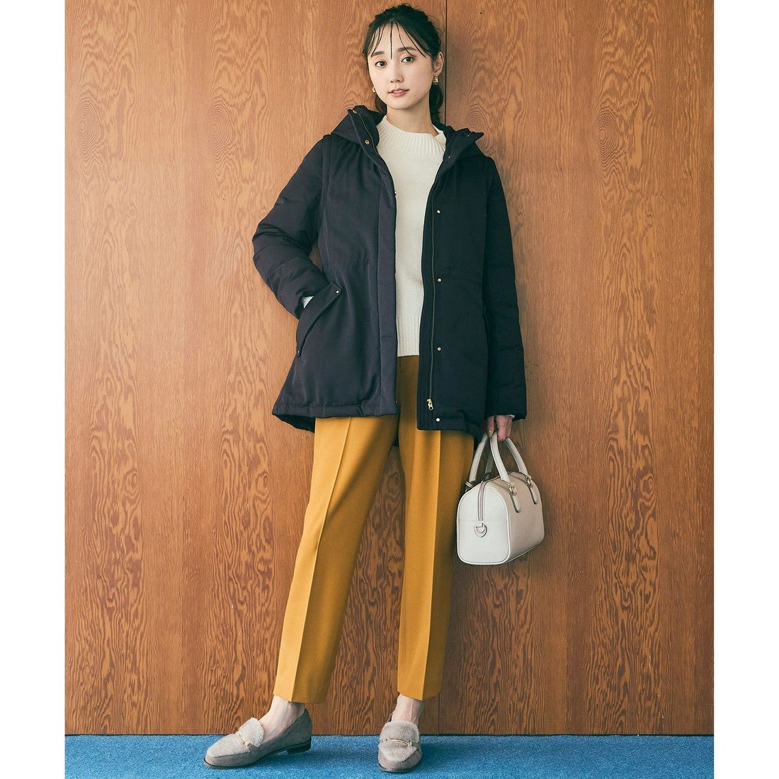 ANY SIS 【撥水・洗える】2WAYドロストフーディミドル ダウン