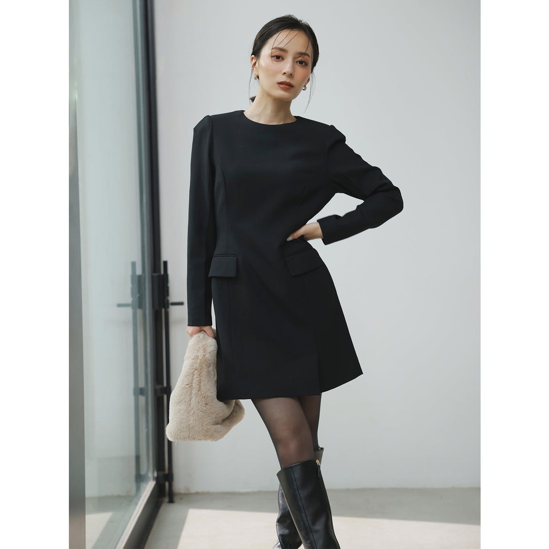 アニュアンス anuans パネルラインミニワンピース （BLACK