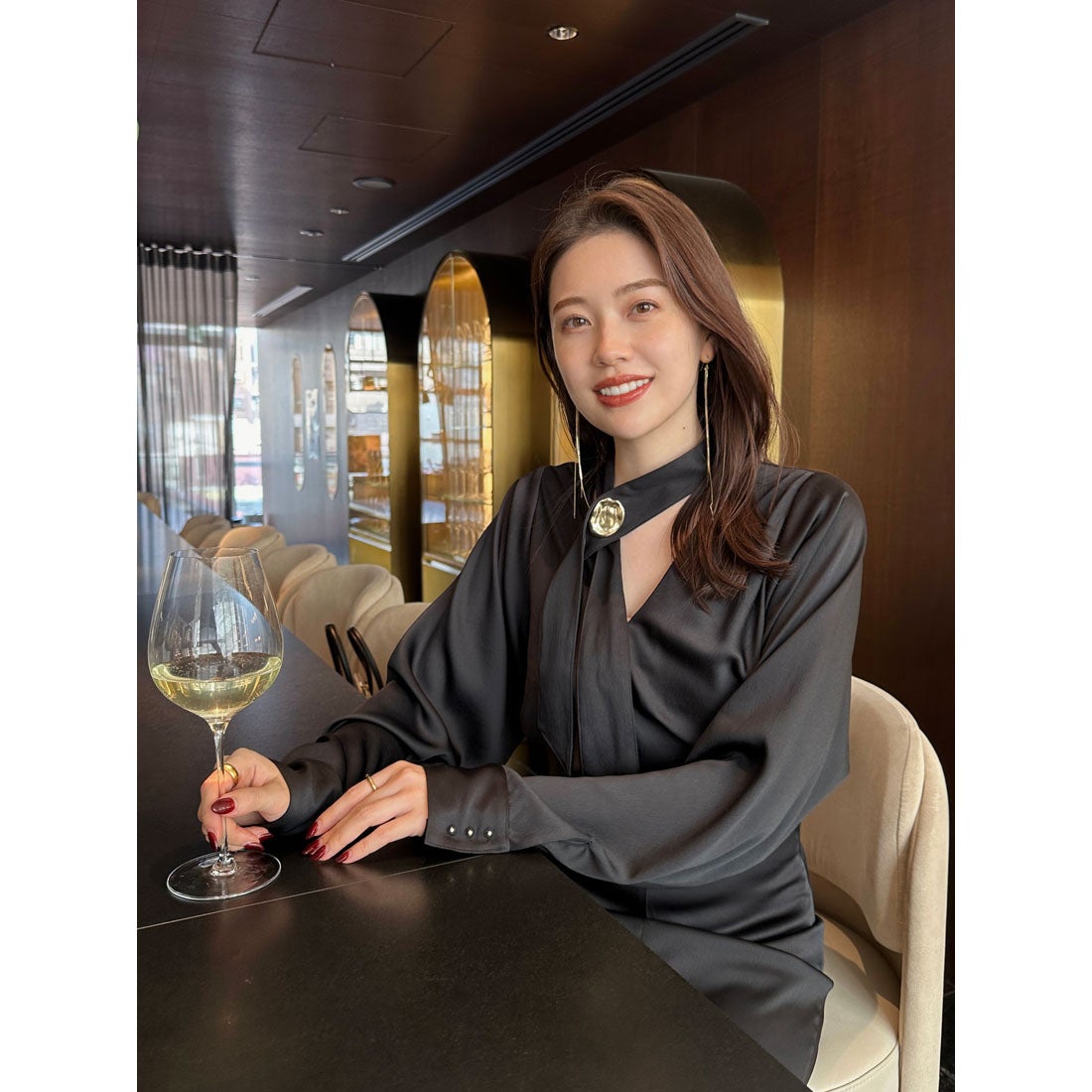 アニュアンス anuans ボウタイドレープワンピース （BLACK