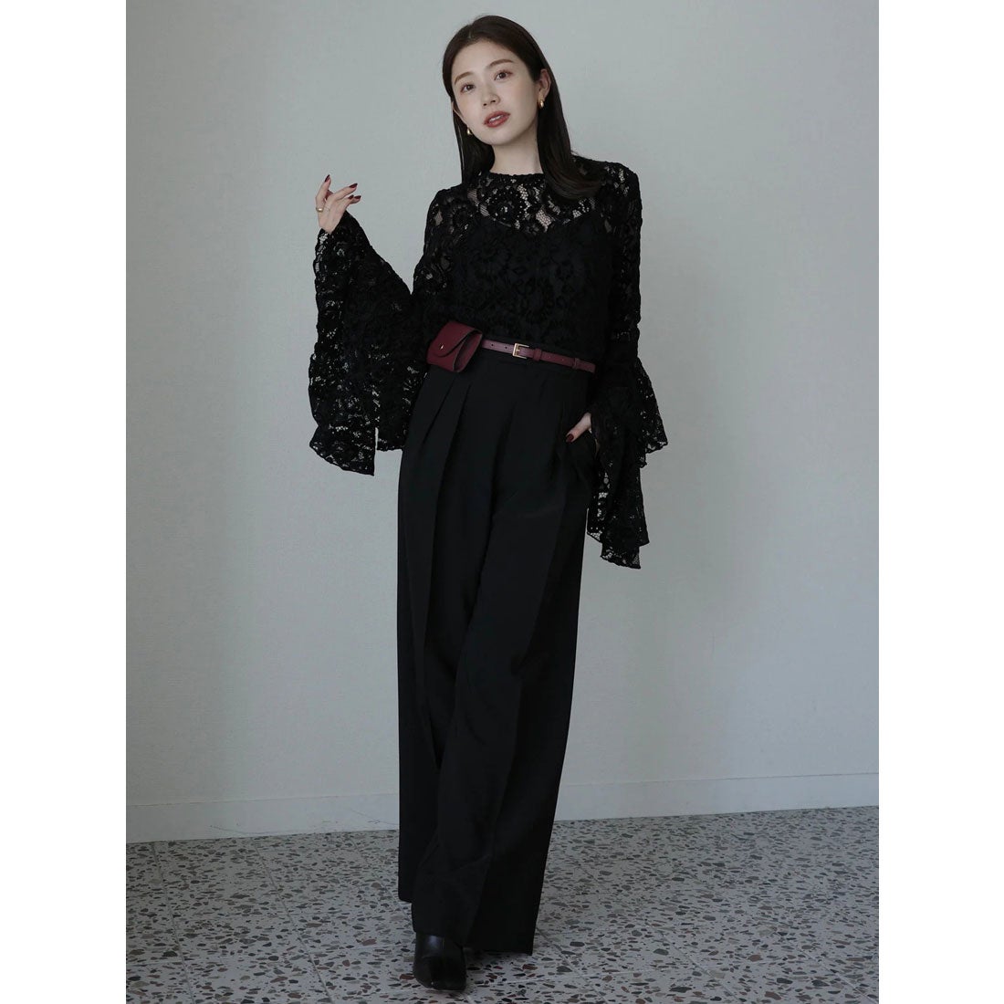 アニュアンス anuans ベロアレースボリュームスリーブブラウス （WHITE