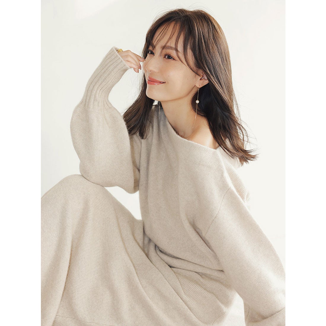 アニュアンス anuans ラクーン混アシメネックニットセットアップ