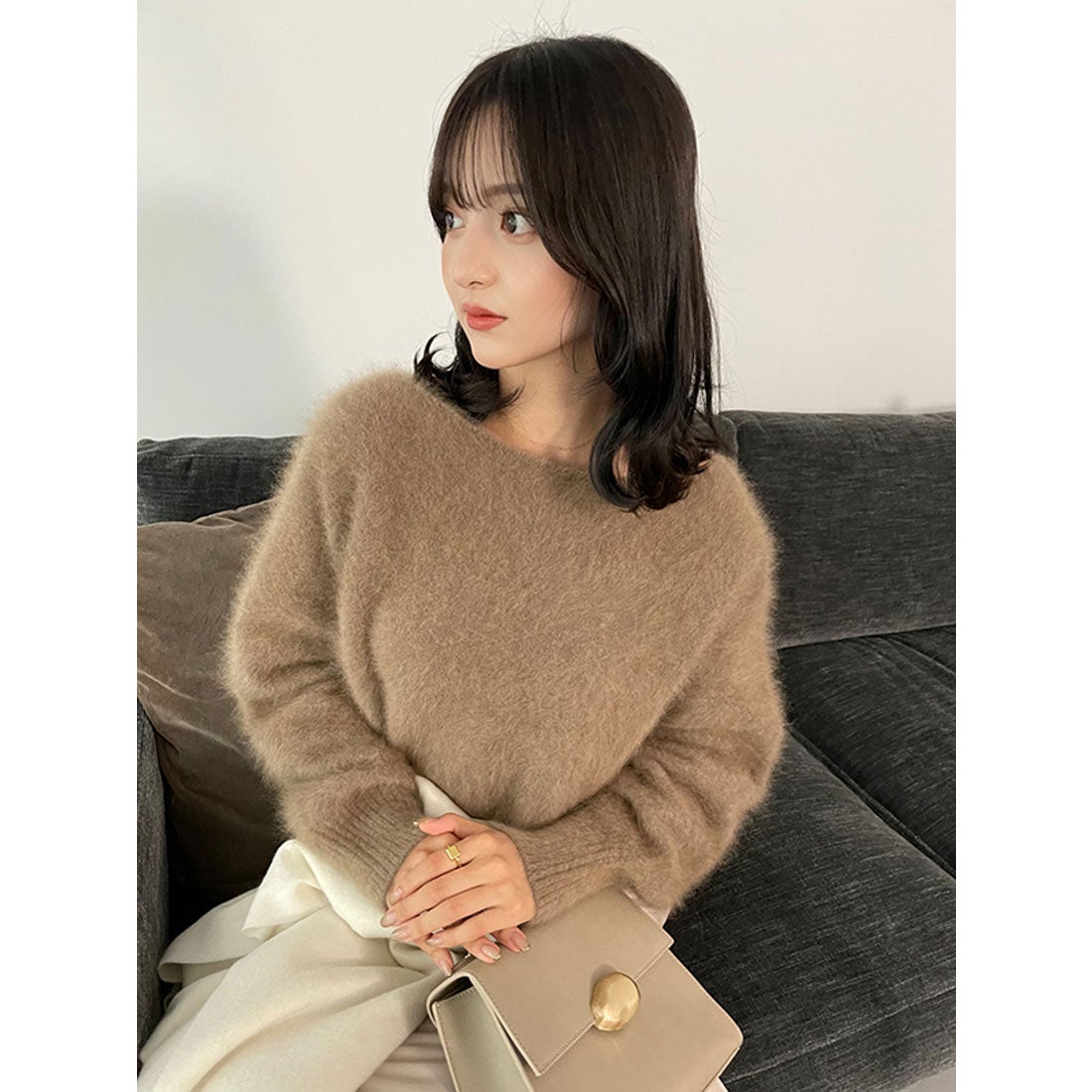 アニュアンス anuans ラクーンボートネックニットプルオーバー （BROWN