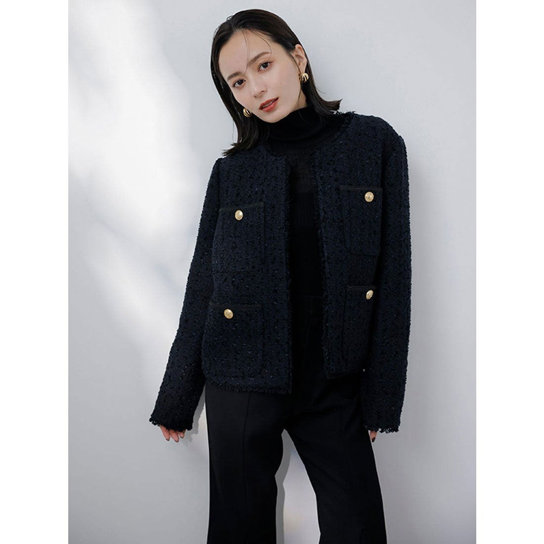 アニュアンス anuans パッチポケットツイードノーカラージャケット