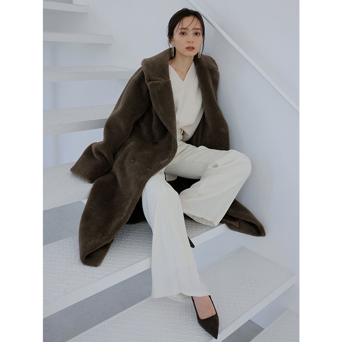 アニュアンス anuans ウールブレンドボアダブルロングコート （IVORY