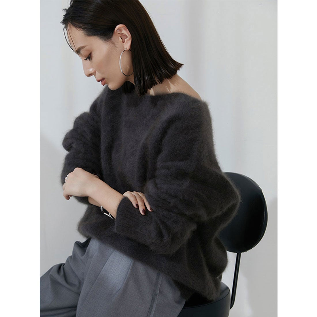 アニュアンス anuans ラクーンボートネックニットプルオーバー （BROWN