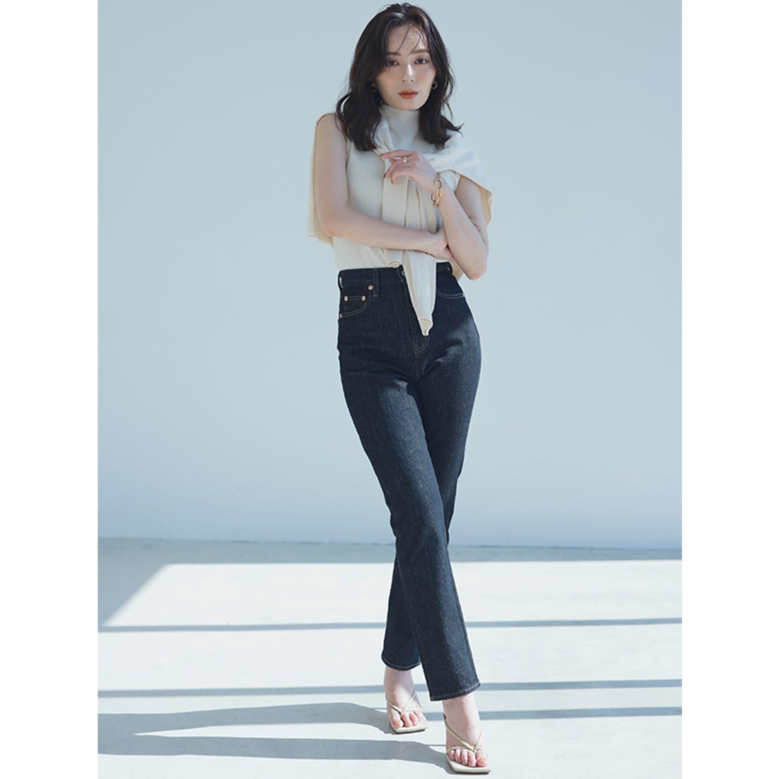 アニュアンス anuans Slim straight denim （BLACK） - ファッション