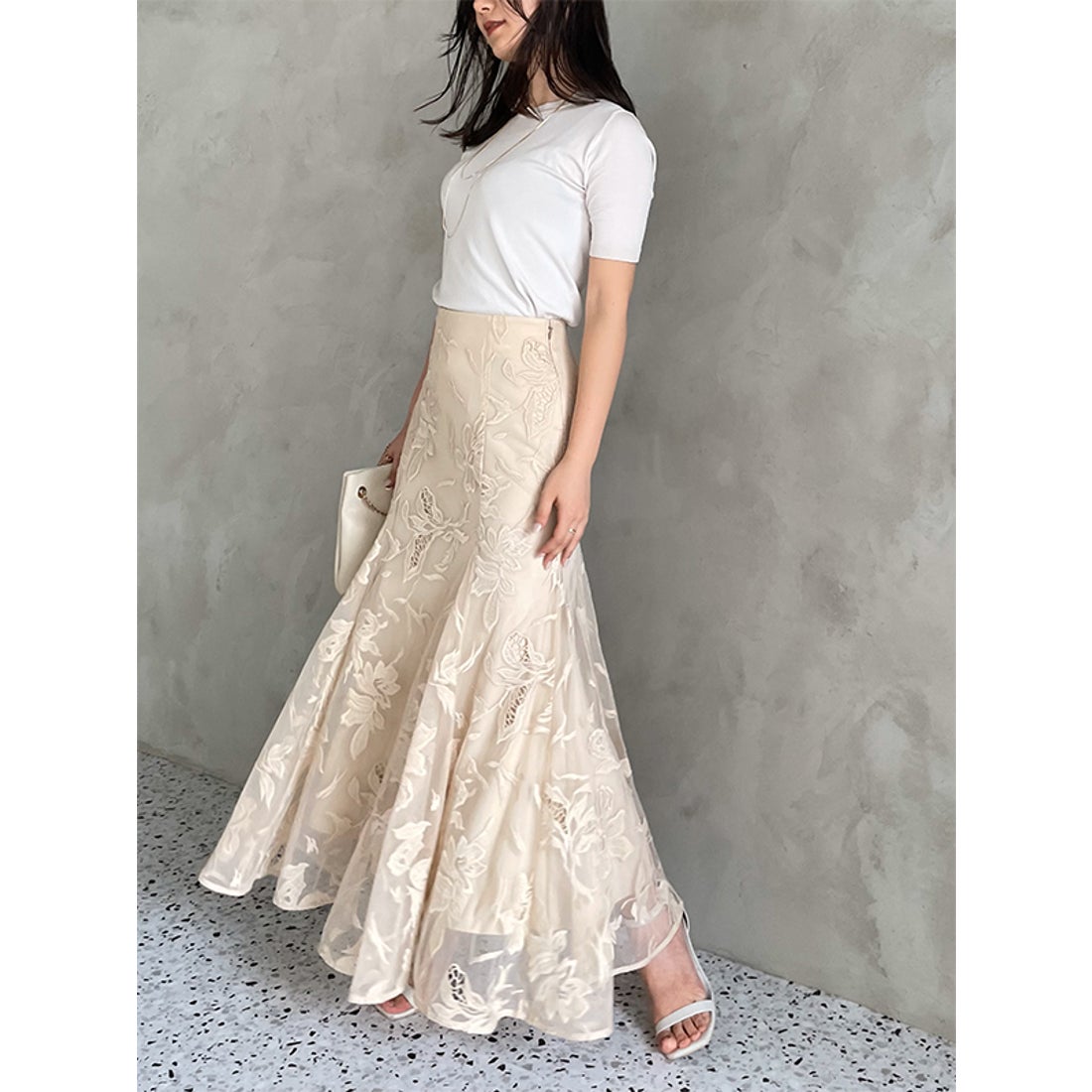 anuans エンブロイダリーレーススカート ベージュ XS エンブロイダリー