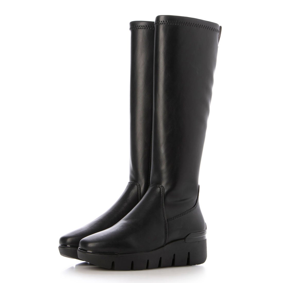 bussola ブソラ HOKKAIDO 本革 厚底ストレッチロングブーツ （ブラック