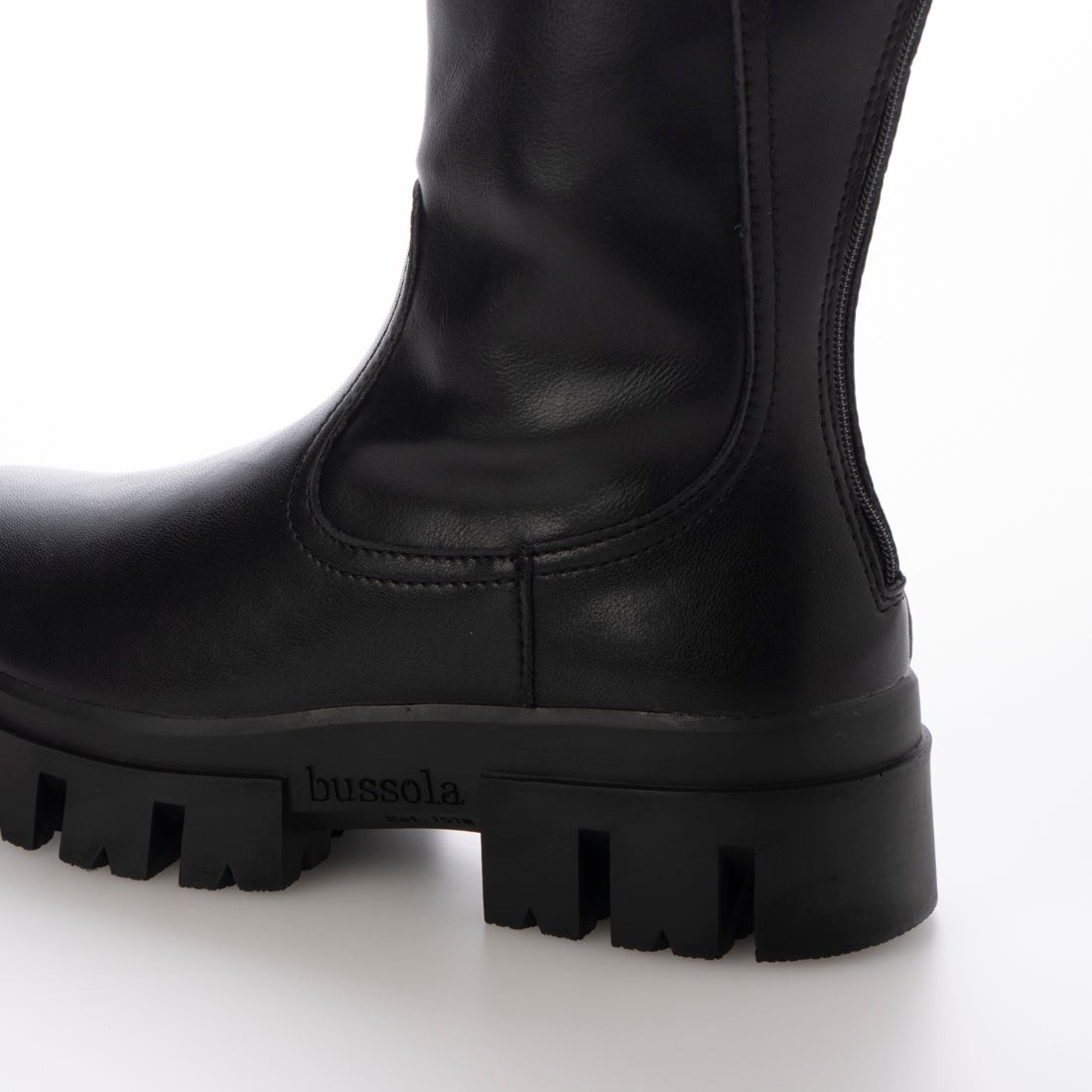 ブソラ bussola 撥水厚底デザインソールロングブーツ （ブラック