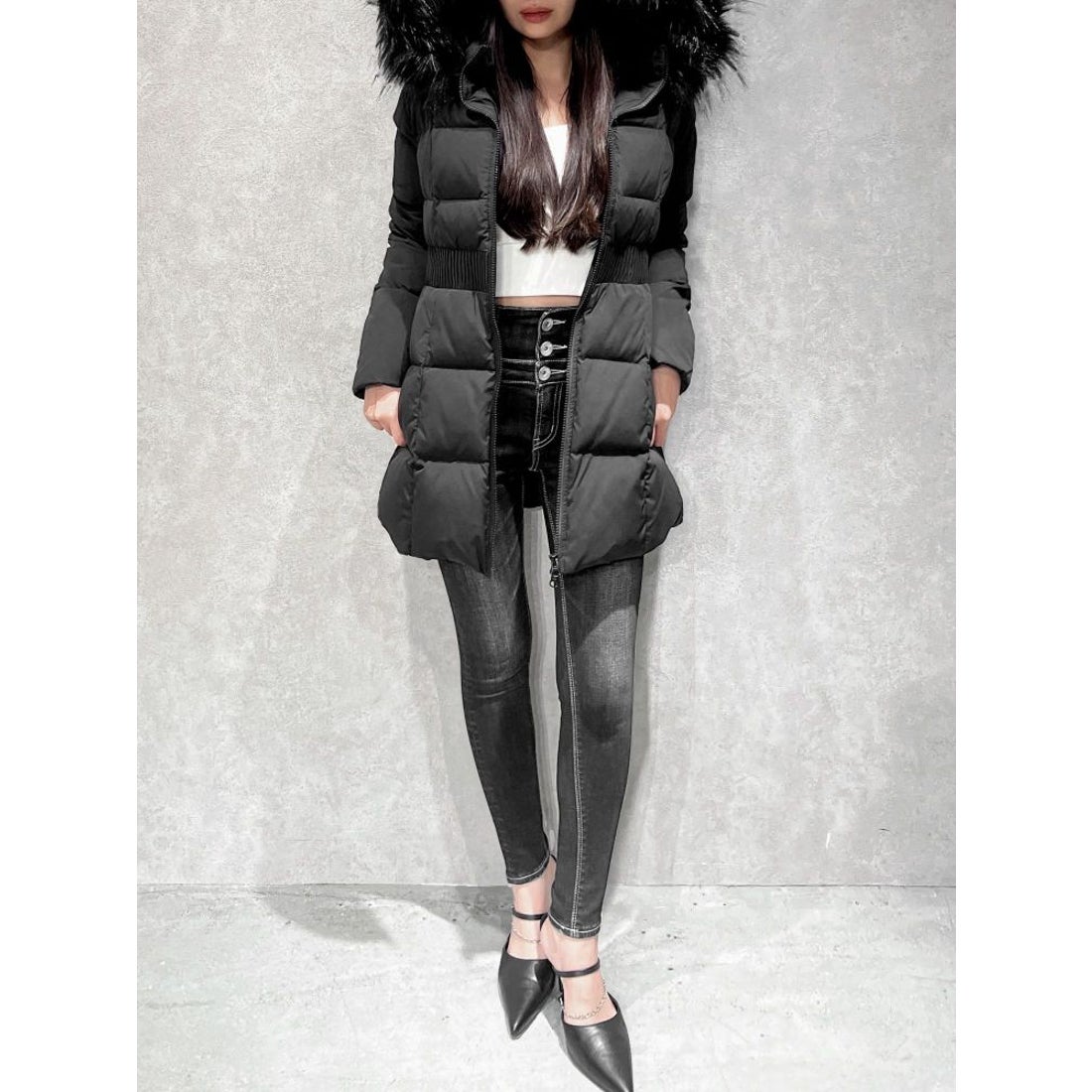 ジェイダ GYDA 【TINY】GDベルト付きロングダウンコート （ブラック