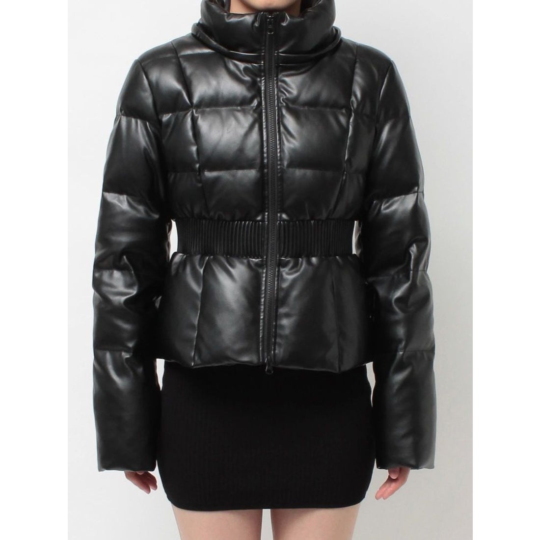 ジェイダ GYDA GDベルト付きフェイクレザーショートダウンコート