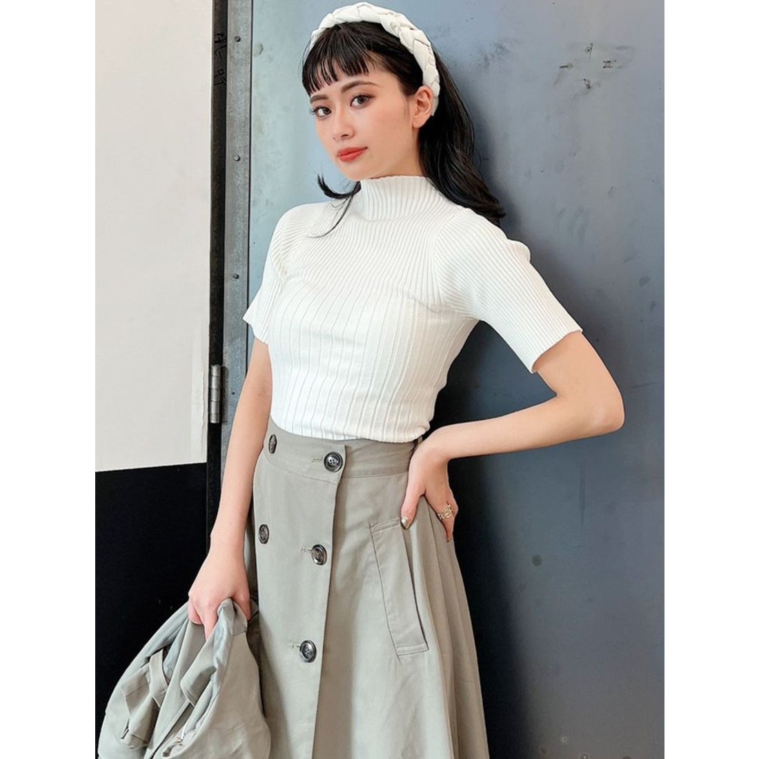 GYDA ハーフスリーブコンビネーションリブKT TOPS（ブラック