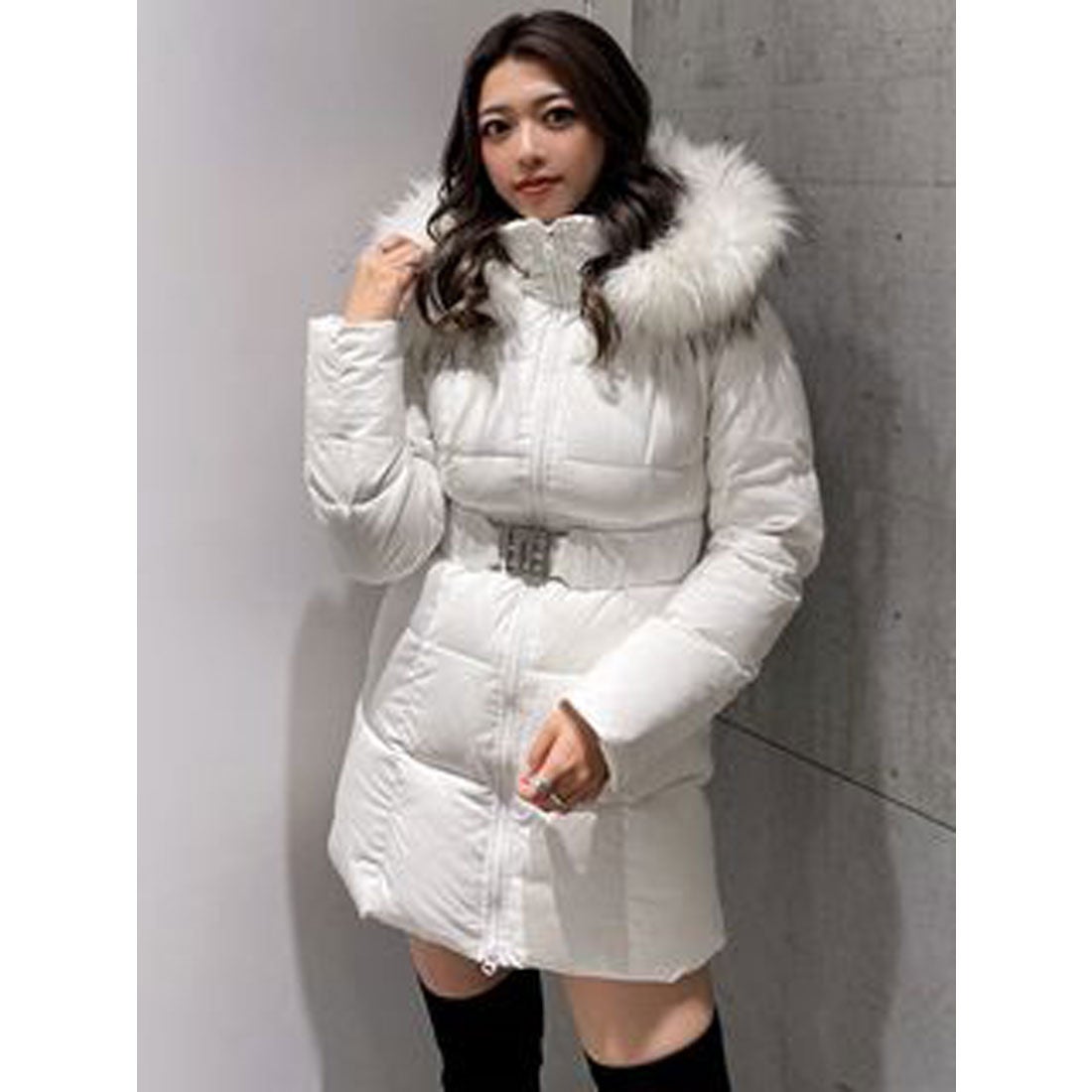 ジェイダ GYDA GYGYベルト付きロングダウンコート （O.WHT