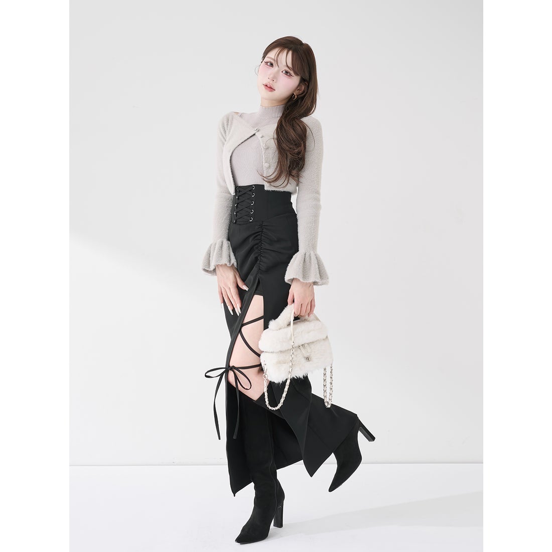 ダーリッチ Darich スリットコルセットロングスカート （ブラック