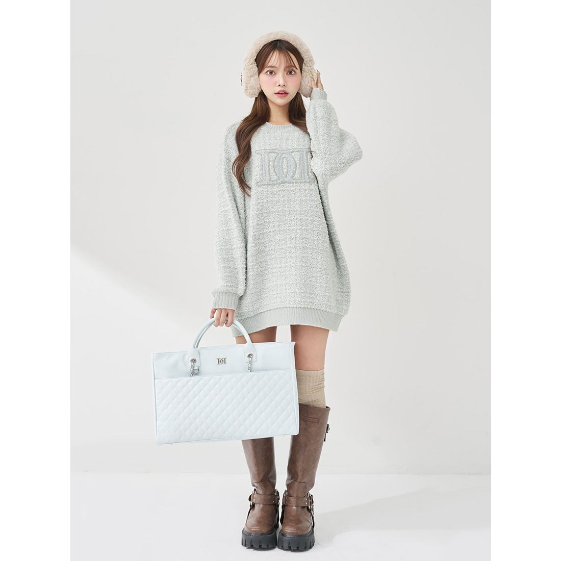 ダーリッチ Darich DDロゴツイードニットプルオーバー （サックス