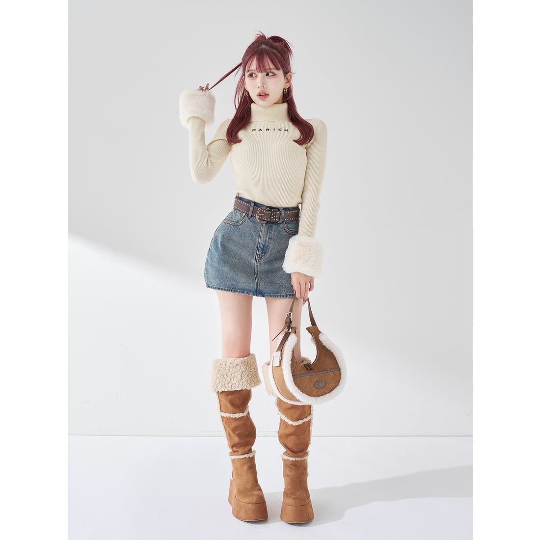 ダーリッチ Darich スムースファーリブニットトップス （アイボリー