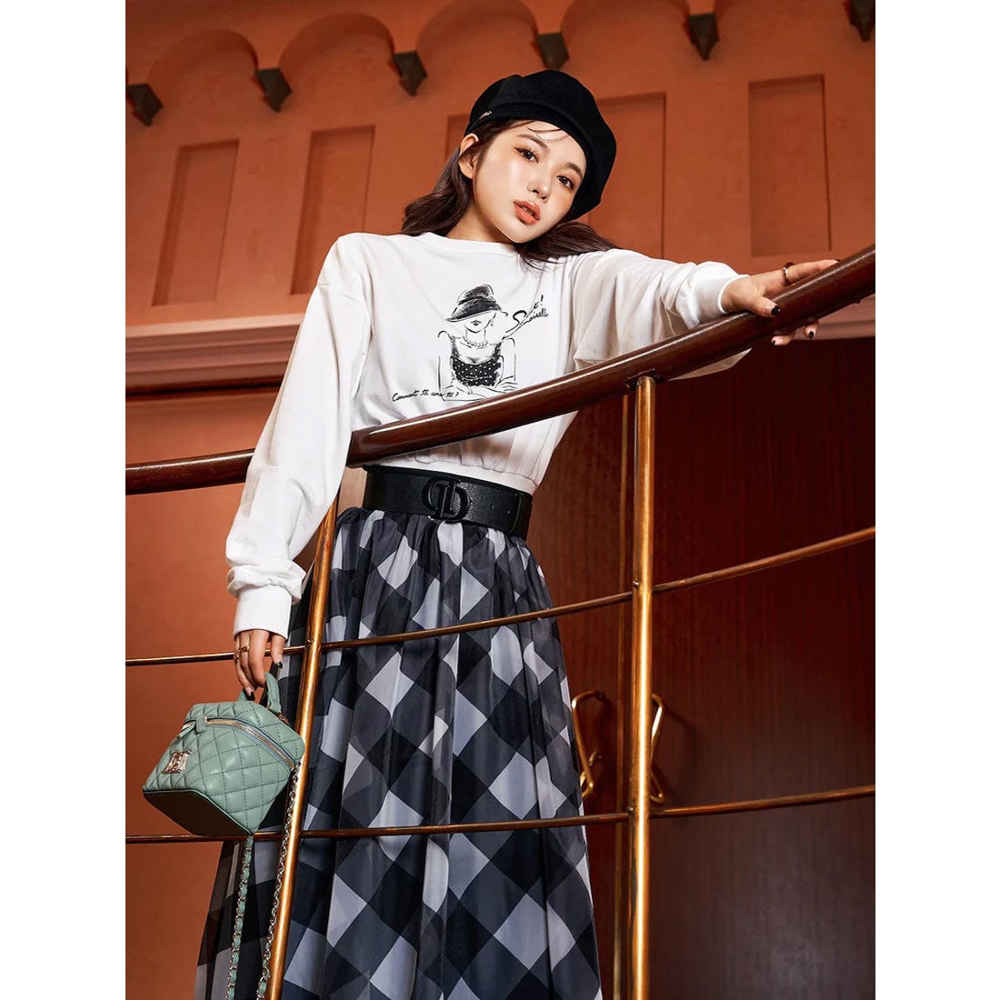 ダーリッチ Darich ブロックチェックシアースカート （ブラック