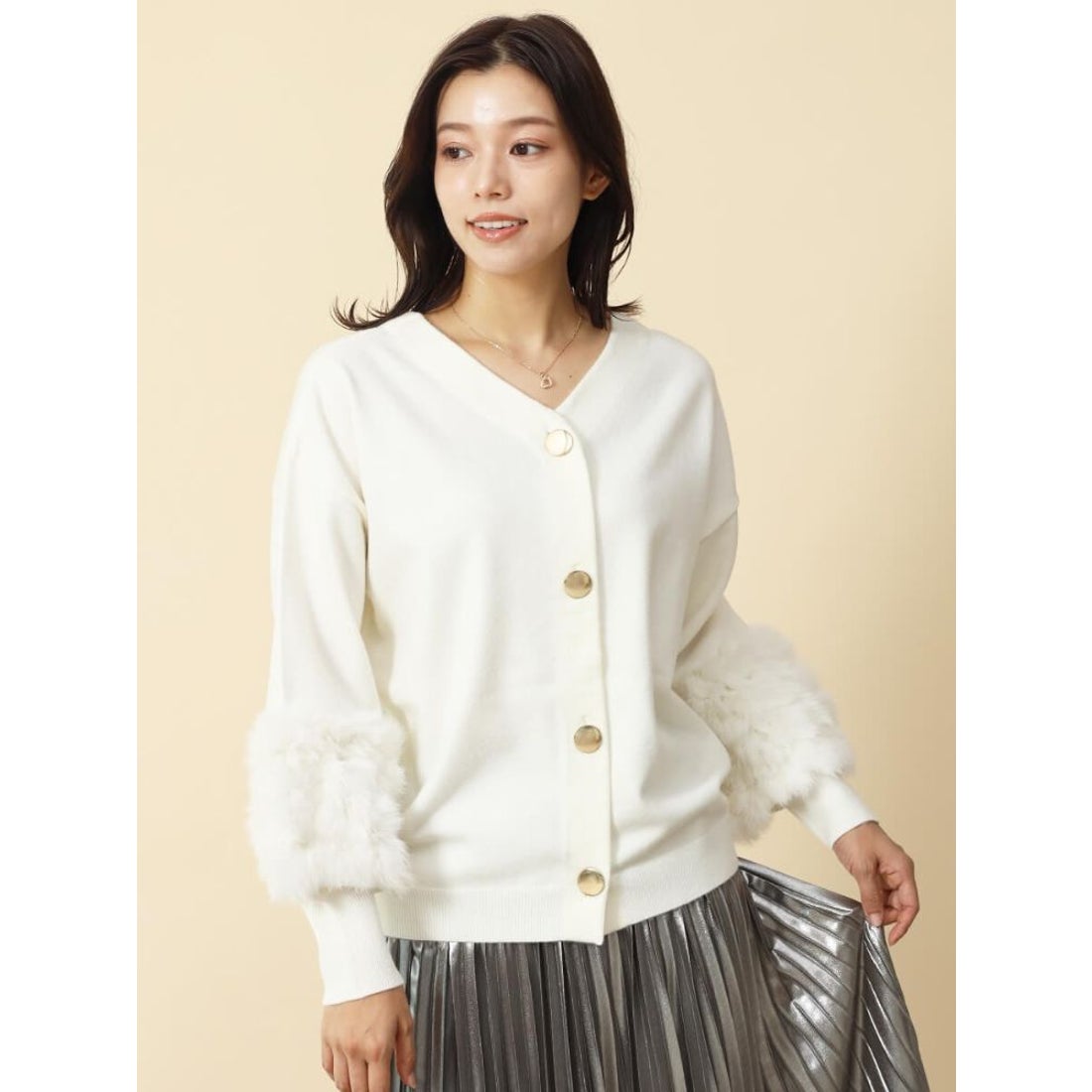 フェンネル FENNEL ラビットファースリーブ2wayニット （グレージュ