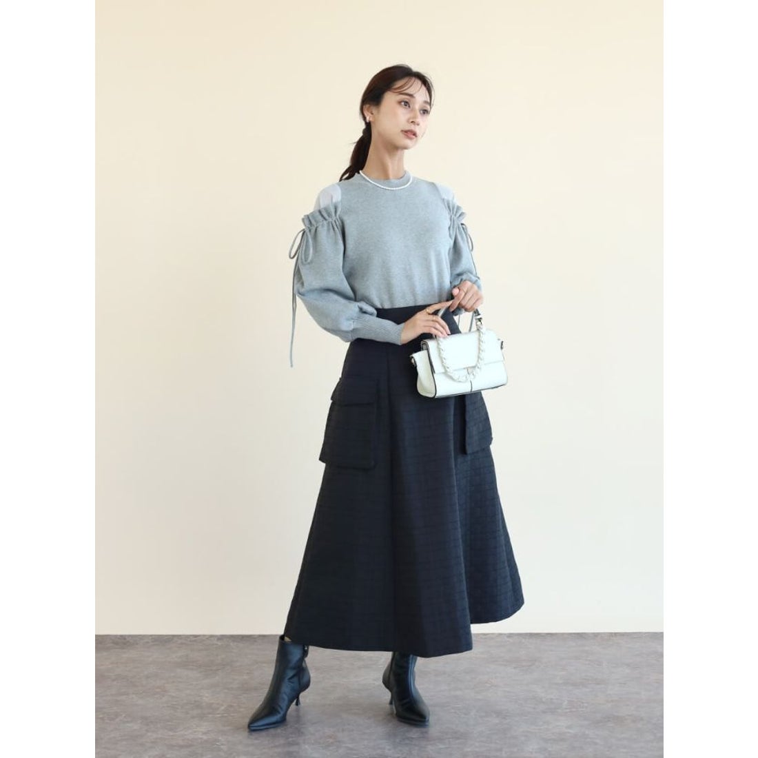 フェンネル FENNEL キルティングWポケットロングスカート （ブラック