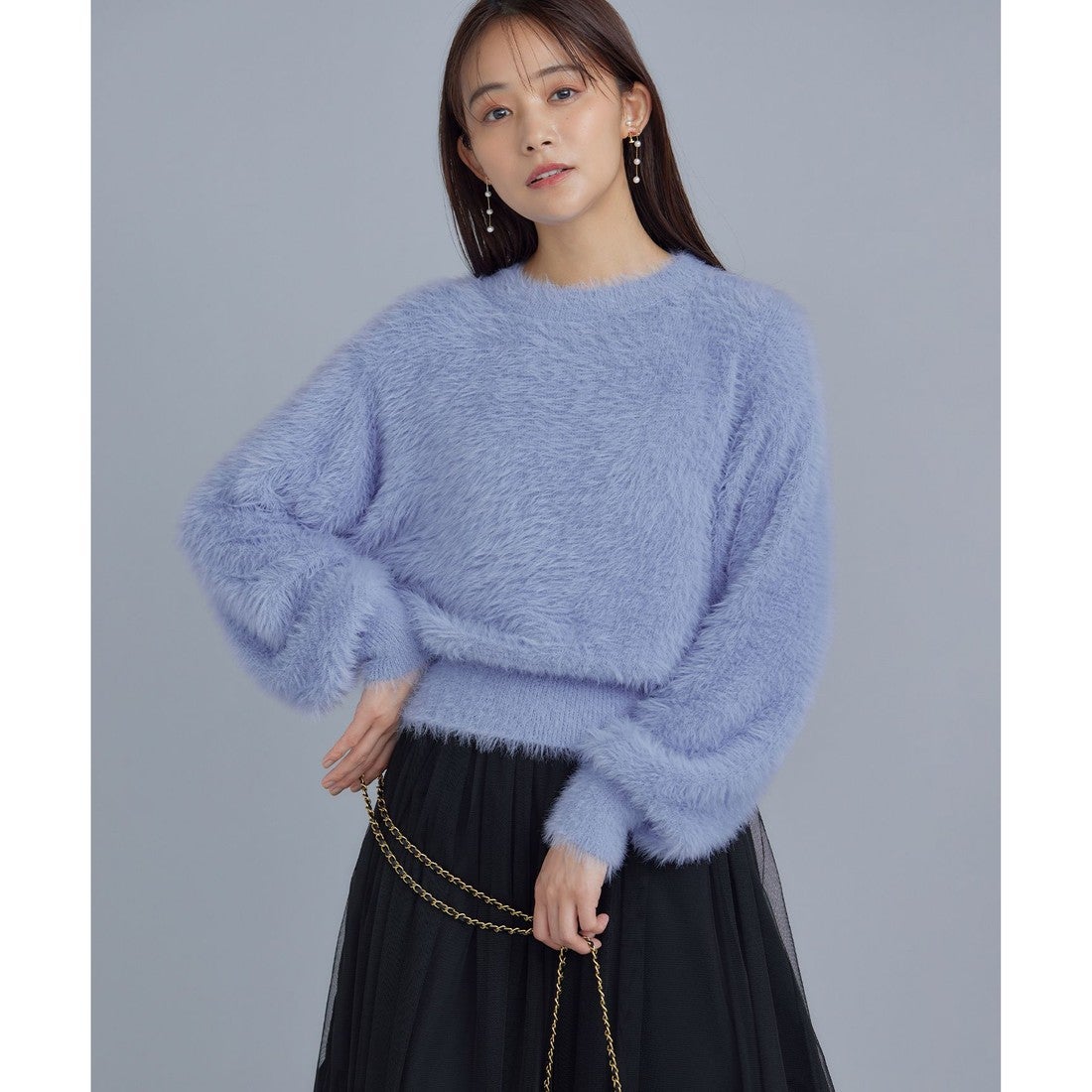 組曲 ナイロンファー ニット （クリームブルー系） -ファッション通販