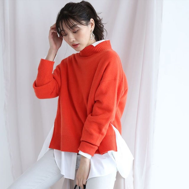 ジャスグリッティー JUSGLITTY ウールカシミヤタートルゆるニット （橙