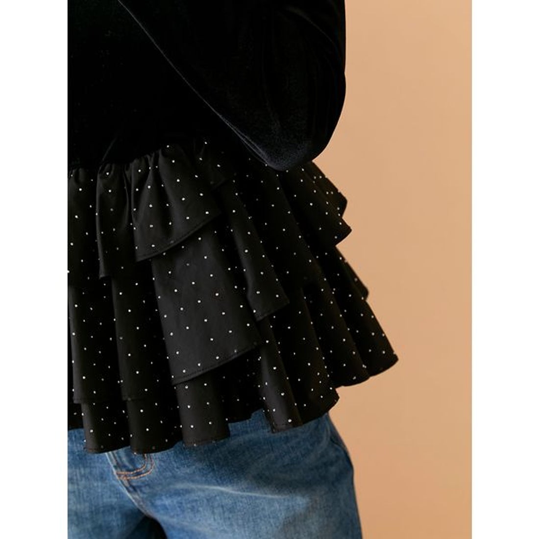 リリーブラウン LILY BROWN ベロアペプラムフリルトップス （BLK） -靴