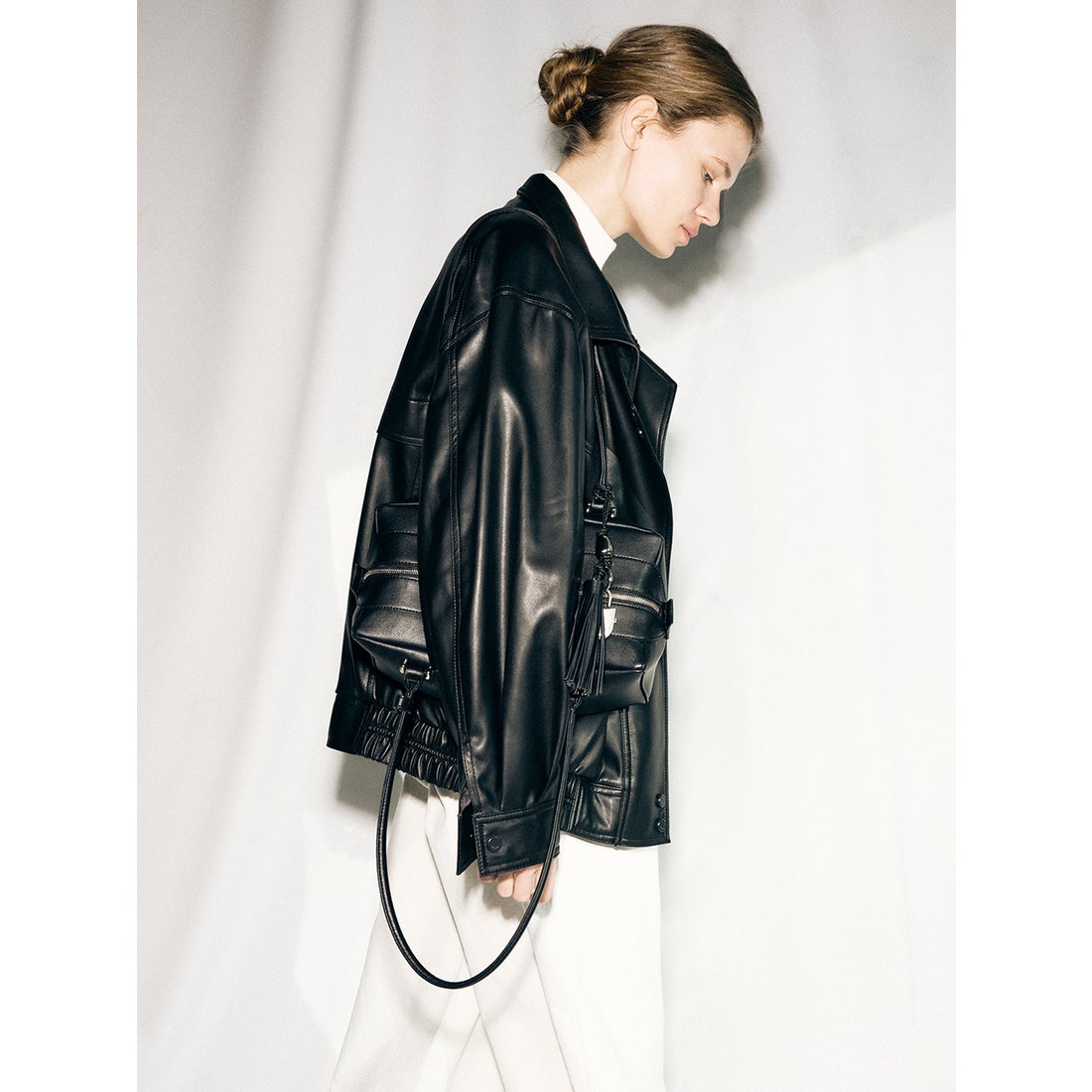 ルエブル LOEUVRE Asymmetric Placket Leather Jacket - 00 （BLACK