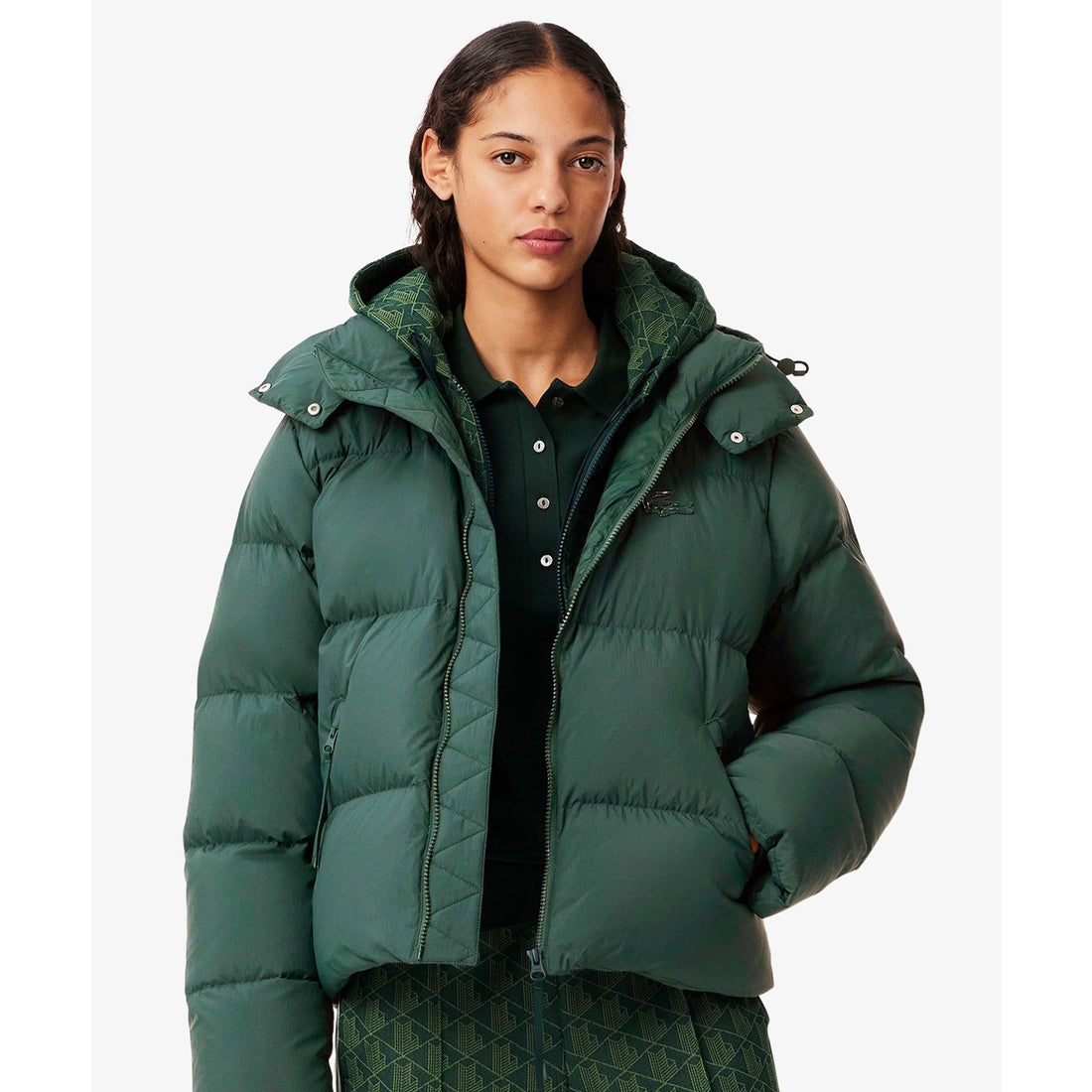 ラコステ LACOSTE ウィメンズショートダウンジャケット（モスグリーン