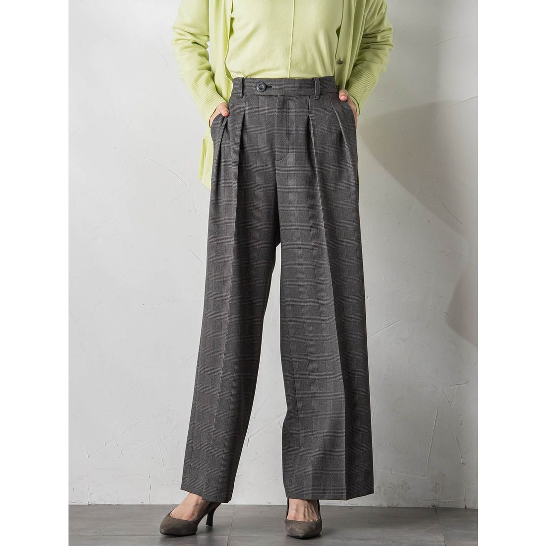 ラ エフ la.f… グレンチェックパンツ≪洗濯機で洗える≫ （グレー系