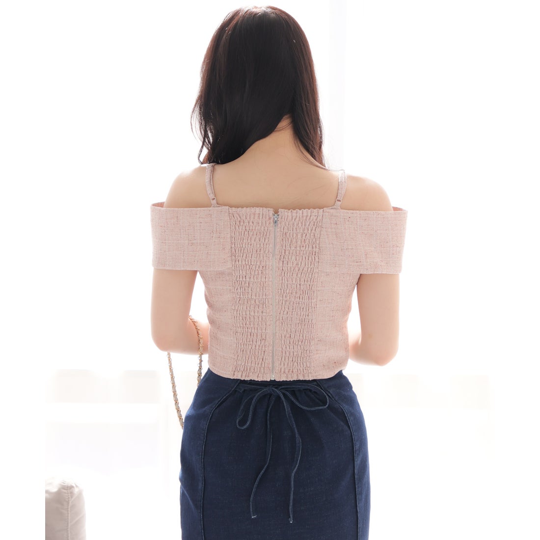 リップサービス LIP SERVICE ツイードリボンオフショルトップス