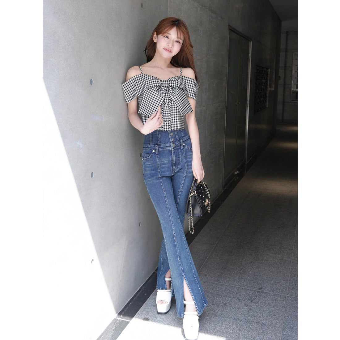 リップサービス LIP SERVICE ツイードリボンオフショルトップス