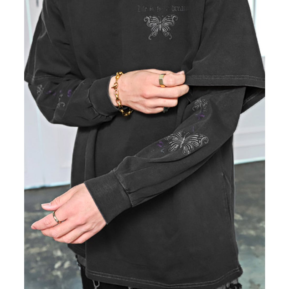ラグスタイル LUXSTYLE ピグメント加工フェイクレイヤードロンT/ロンT