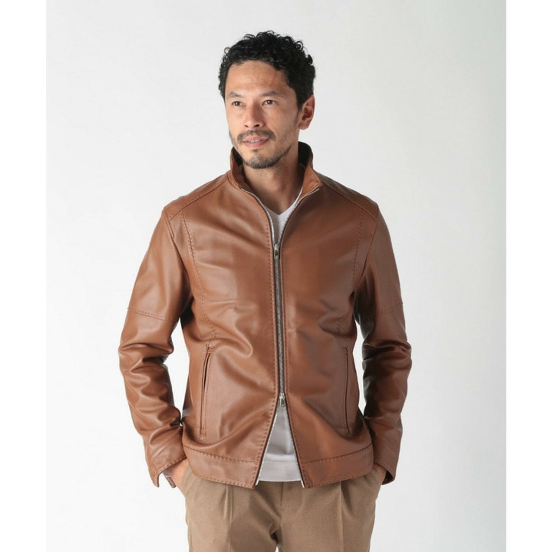 メンズビギ MEN'S BIGI スタンドカラーシングルライダース レザー