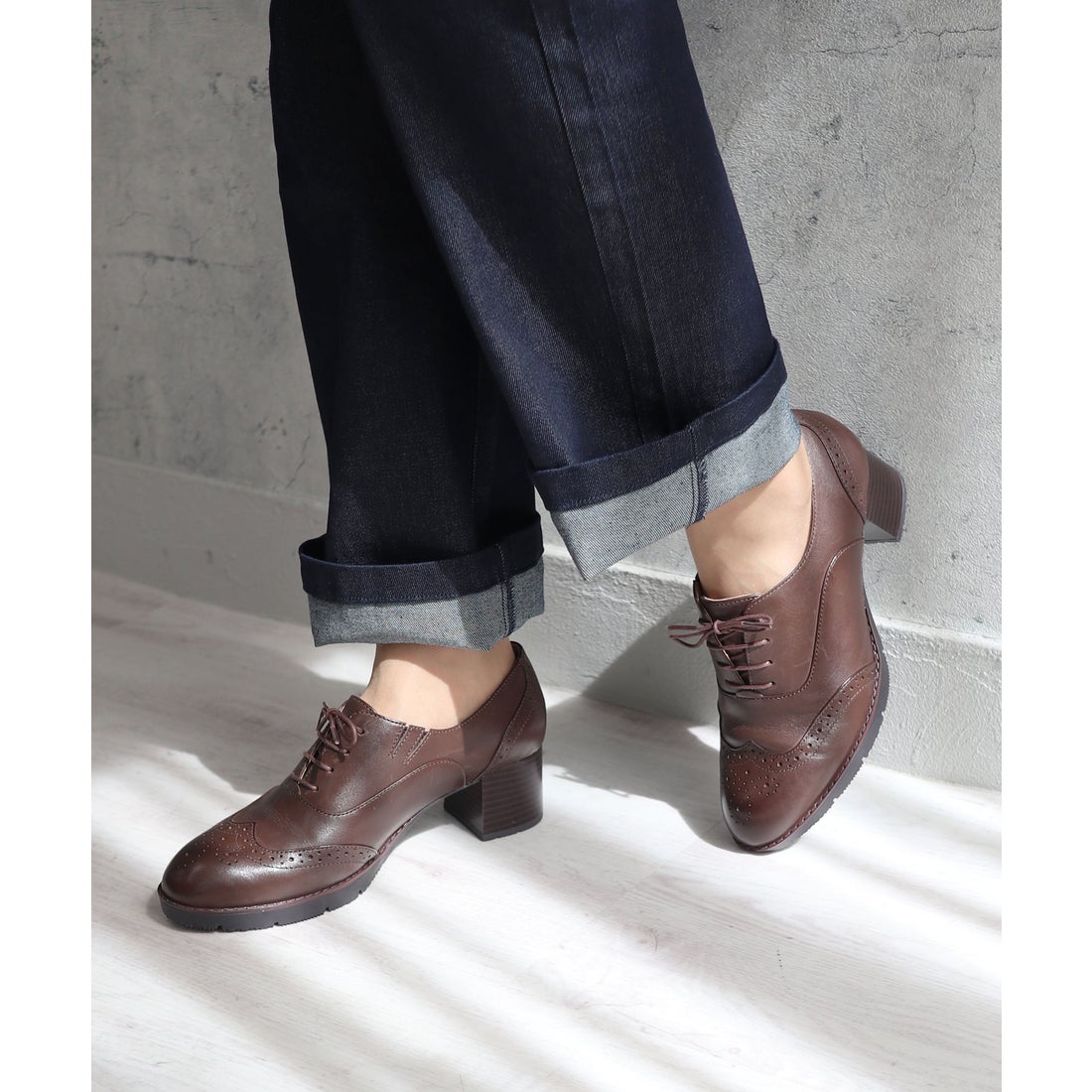 本革】 ウィングチップレースアップブーティ 21515 （ダークブラウン