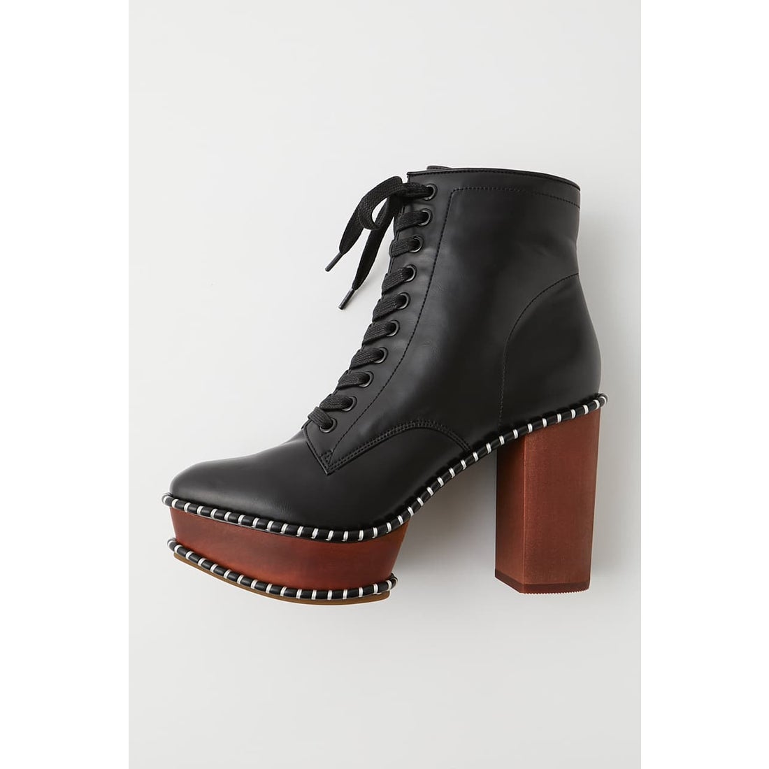 MOUSSY LACE UP WOOD SOLE ブーツ BLK -ファッション通販 FASHION WALKER