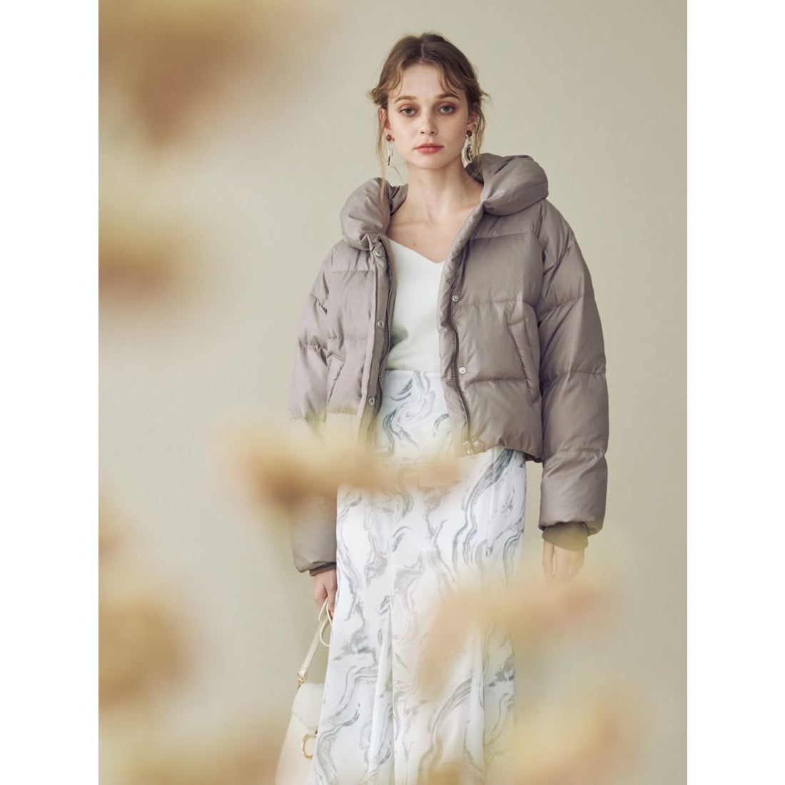 MERCURYDUO ウォッシャブルショールカラーショートダウン（ベージュ